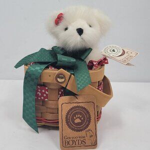 Boyd's Gen-Yoo-Wine White Christmas Bear Webster & Lined Woven Basket NWT